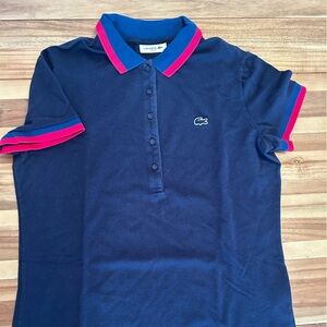 Lacoste Women’s Polo Slim Fit Size 42 Navy blue color with fuchsia color block